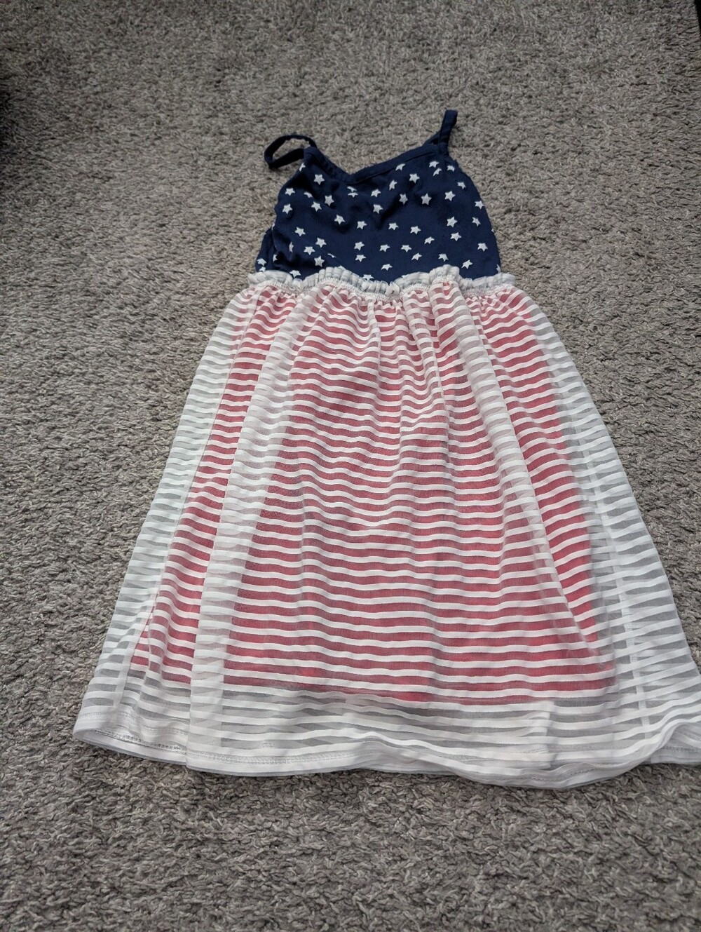 Circo Navy Star Bodice Pink & White Striped Tiered Dress